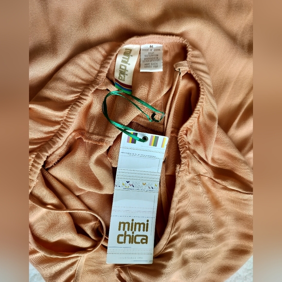 New Mimi Chica tan casual midi dress tie front button down size M - Picture 12 of 13